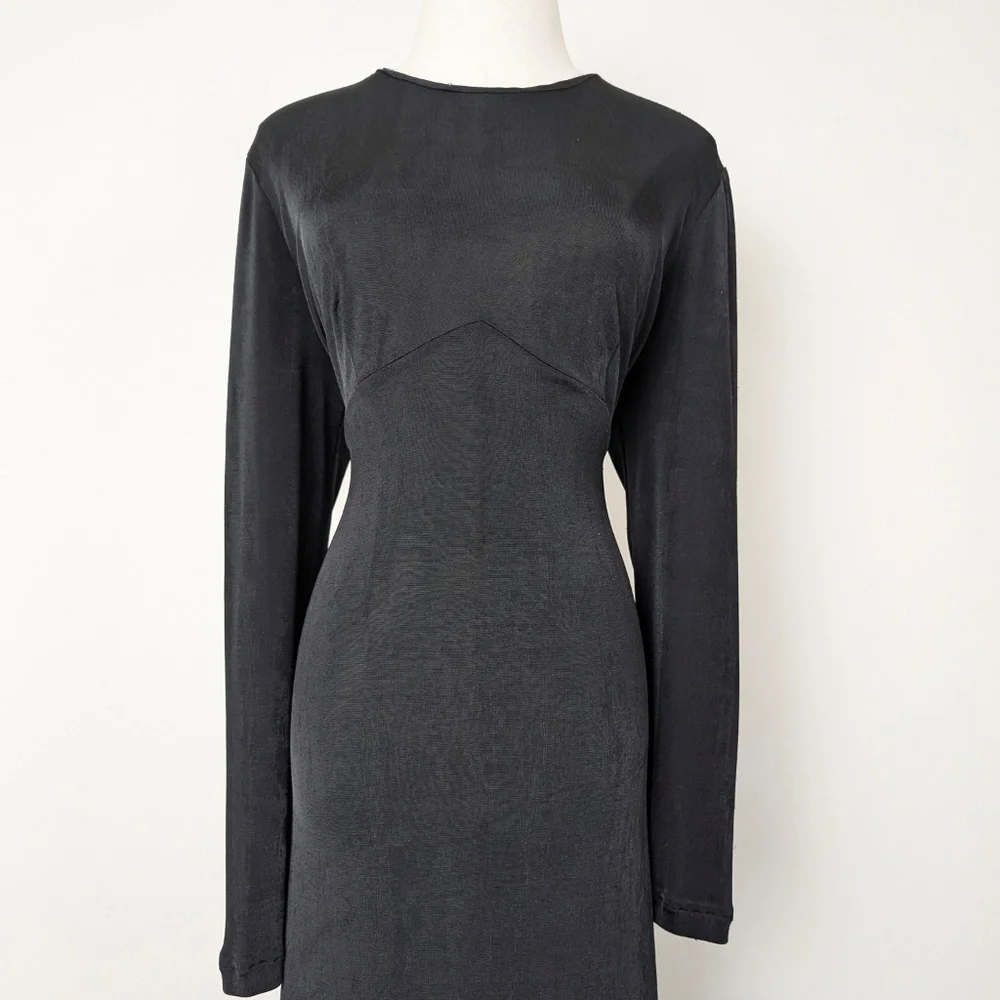 90s Black Maxi Dress Sheer Size Large Floor Length - Picture 11 of 13